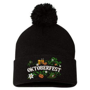 Oktoberfest Funny Beer Hat Pretzel And Edelweiss Pom Pom 12in Knit Beanie