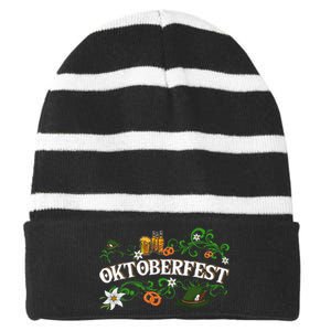 Oktoberfest Funny Beer Hat Pretzel And Edelweiss Striped Beanie with Solid Band