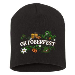 Oktoberfest Funny Beer Hat Pretzel And Edelweiss Short Acrylic Beanie