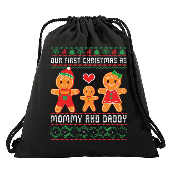 Our First Christmas As Mommy And Daddy Matching Family Drawstring Bag