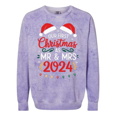 Our First Christmas As Mr And Mrs Newlyweds Couples Pajamas Colorblast Crewneck Sweatshirt