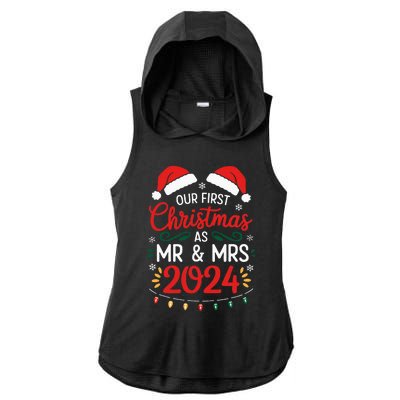 Our First Christmas As Mr And Mrs Newlyweds Couples Pajamas Ladies PosiCharge Tri-Blend Wicking Draft Hoodie Tank