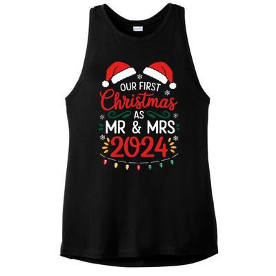 Our First Christmas As Mr And Mrs Newlyweds Couples Pajamas Ladies PosiCharge Tri-Blend Wicking Tank