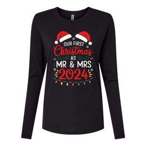 Our First Christmas As Mr And Mrs Newlyweds Couples Pajamas Womens Cotton Relaxed Long Sleeve T-Shirt