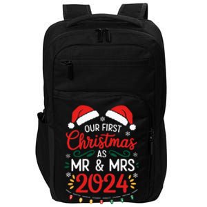 Our First Christmas As Mr And Mrs Newlyweds Couples Pajamas Impact Tech Backpack