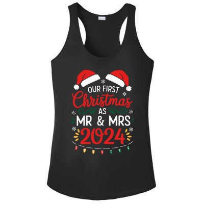 Our First Christmas As Mr And Mrs Newlyweds Couples Pajamas Ladies PosiCharge Competitor Racerback Tank