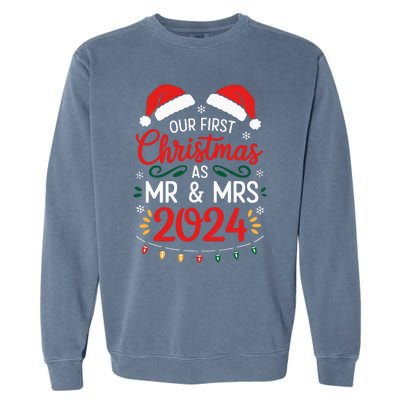 Our First Christmas As Mr And Mrs Newlyweds Couples Pajamas Garment-Dyed Sweatshirt