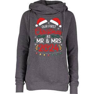 Our First Christmas As Mr And Mrs Newlyweds Couples Pajamas Womens Funnel Neck Pullover Hood