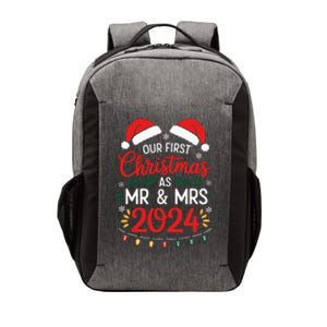 Our First Christmas As Mr And Mrs Newlyweds Couples Pajamas Vector Backpack