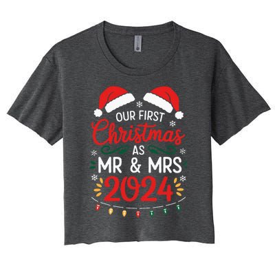 Our First Christmas As Mr And Mrs Newlyweds Couples Pajamas Women's Crop Top Tee