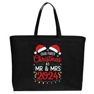 Our First Christmas As Mr And Mrs Newlyweds Couples Pajamas Cotton Canvas Jumbo Tote