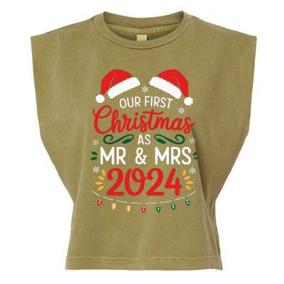 Our First Christmas As Mr And Mrs Newlyweds Couples Pajamas Garment-Dyed Women's Muscle Tee