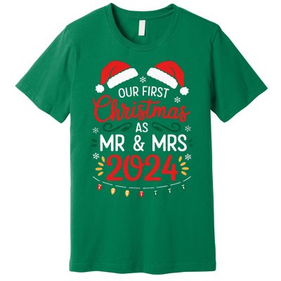 Our First Christmas As Mr And Mrs Newlyweds Couples Pajamas Premium T-Shirt