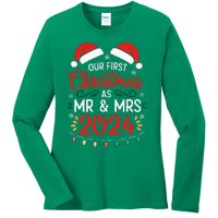 Our First Christmas As Mr And Mrs Newlyweds Couples Pajamas Ladies Long Sleeve Shirt