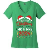 Our First Christmas As Mr And Mrs Newlyweds Couples Pajamas Women's V-Neck T-Shirt