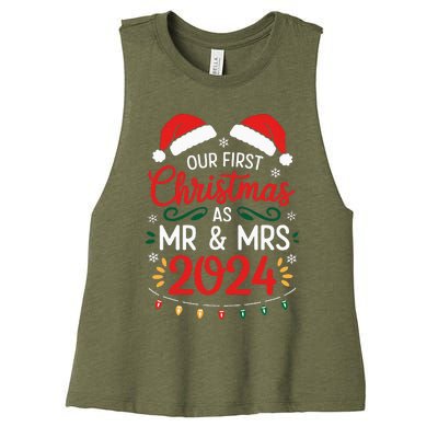 Our First Christmas As Mr And Mrs Newlyweds Couples Pajamas Women's Racerback Cropped Tank