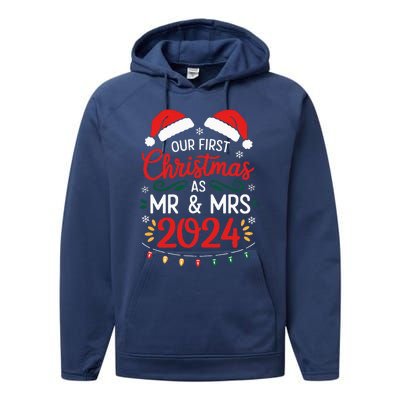 Our First Christmas As Mr And Mrs Newlyweds Couples Pajamas Performance Fleece Hoodie