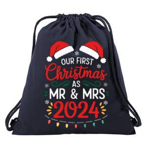 Our First Christmas As Mr And Mrs Newlyweds Couples Pajamas Drawstring Bag