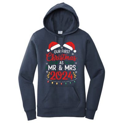 Our First Christmas As Mr And Mrs Newlyweds Couples Pajamas Women's Pullover Hoodie