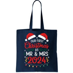 Our First Christmas As Mr And Mrs Newlyweds Couples Pajamas Tote Bag