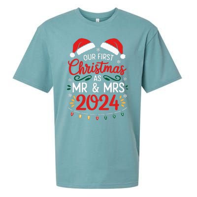 Our First Christmas As Mr And Mrs Newlyweds Couples Pajamas Sueded Cloud Jersey T-Shirt