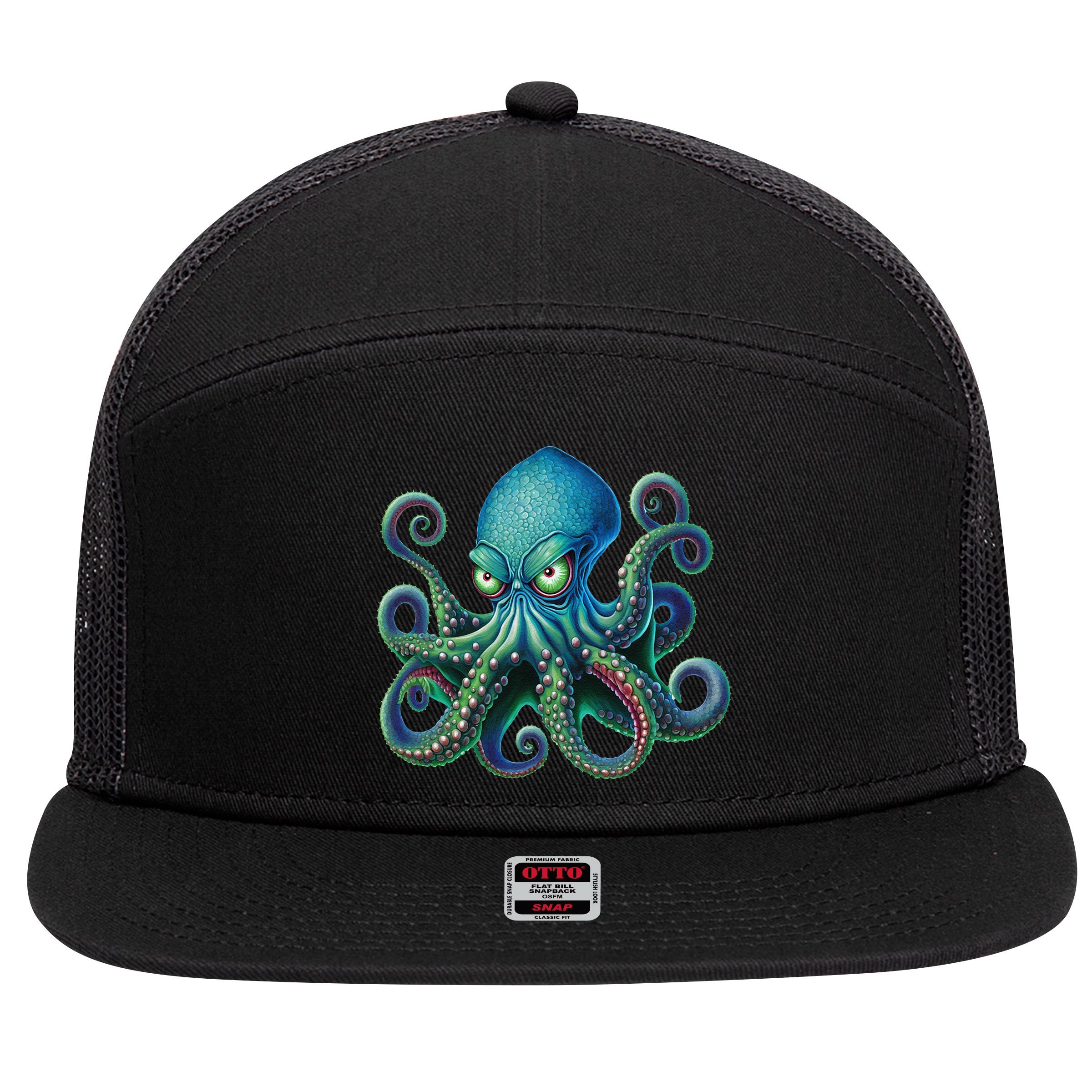 Octopus Fun Cephalopod Sea Creatures Kraken Octopus 7 Panel Mesh Trucker Snapback Hat
