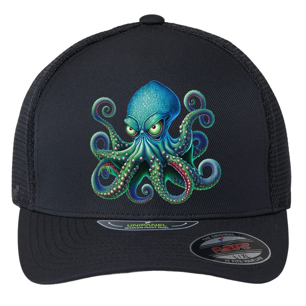 Octopus Fun Cephalopod Sea Creatures Kraken Octopus Flexfit Unipanel Trucker Cap