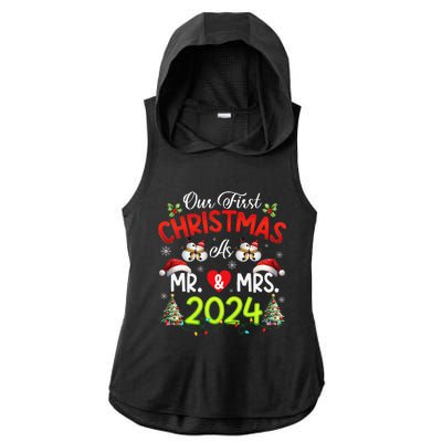 Our First Christmas As Mr & Mrs 2024 Couples Engaged Pajamas Ladies PosiCharge Tri-Blend Wicking Draft Hoodie Tank