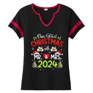 Our First Christmas As Mr & Mrs 2024 Couples Engaged Pajamas Ladies Halftime Notch Neck Tee