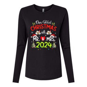 Our First Christmas As Mr & Mrs 2024 Couples Engaged Pajamas Womens Cotton Relaxed Long Sleeve T-Shirt