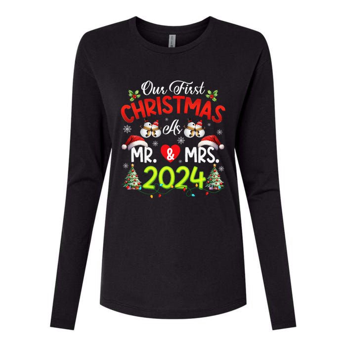 Our First Christmas As Mr & Mrs 2024 Couples Engaged Pajamas Womens Cotton Relaxed Long Sleeve T-Shirt