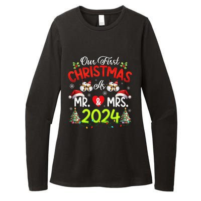 Our First Christmas As Mr & Mrs 2024 Couples Engaged Pajamas Womens CVC Long Sleeve Shirt