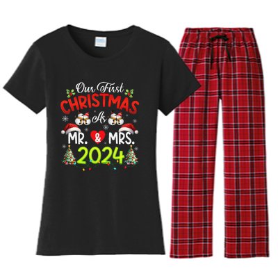 Our First Christmas As Mr & Mrs 2024 Couples Engaged Pajamas Women's Flannel Pajama Set