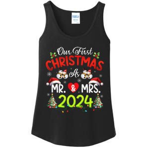 Our First Christmas As Mr & Mrs 2024 Couples Engaged Pajamas Ladies Essential Tank