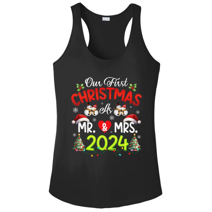 Our First Christmas As Mr & Mrs 2024 Couples Engaged Pajamas Ladies PosiCharge Competitor Racerback Tank