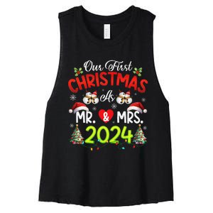 Our First Christmas As Mr & Mrs 2024 Couples Engaged Pajamas Women's Racerback Cropped Tank