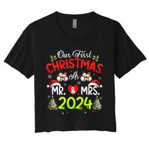 Our First Christmas As Mr & Mrs 2024 Couples Engaged Pajamas Women's Crop Top Tee