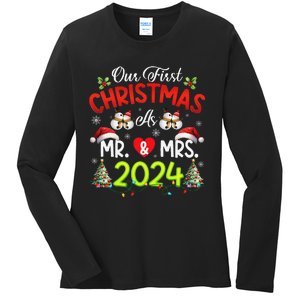 Our First Christmas As Mr & Mrs 2024 Couples Engaged Pajamas Ladies Long Sleeve Shirt