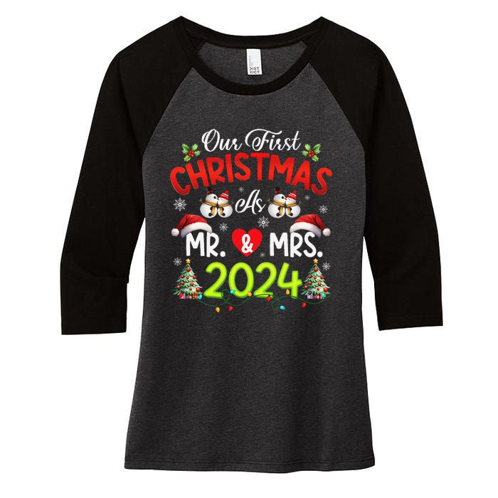 Our First Christmas As Mr & Mrs 2024 Couples Engaged Pajamas Women's Tri-Blend 3/4-Sleeve Raglan Shirt