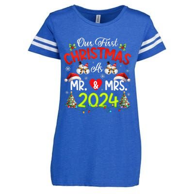 Our First Christmas As Mr & Mrs 2024 Couples Engaged Pajamas Enza Ladies Jersey Football T-Shirt