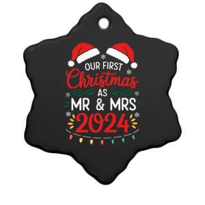 Our First Christmas As Mr And Mrs Newlyweds Couples Pajamas Ceramic Star Ornament