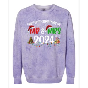 Our First Christmas As Mr & Mrs 2024 Cute Couples Matching Long Sleeve Colorblast Crewneck Sweatshirt