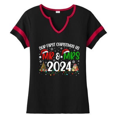 Our First Christmas As Mr & Mrs 2024 Cute Couples Matching Long Sleeve Ladies Halftime Notch Neck Tee