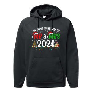 Our First Christmas As Mr & Mrs 2024 Cute Couples Matching Long Sleeve Performance Fleece Hoodie