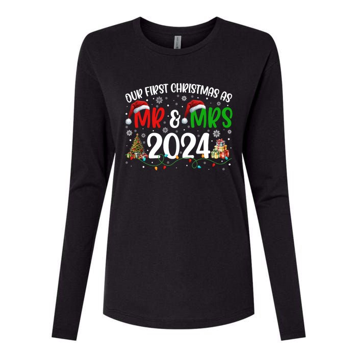 Our First Christmas As Mr & Mrs 2024 Cute Couples Matching Long Sleeve Womens Cotton Relaxed Long Sleeve T-Shirt