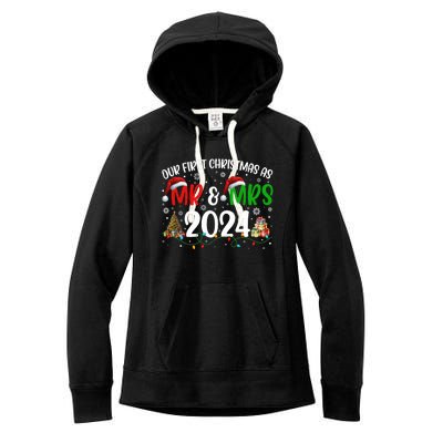 Our First Christmas As Mr & Mrs 2024 Cute Couples Matching Long Sleeve Women's Fleece Hoodie