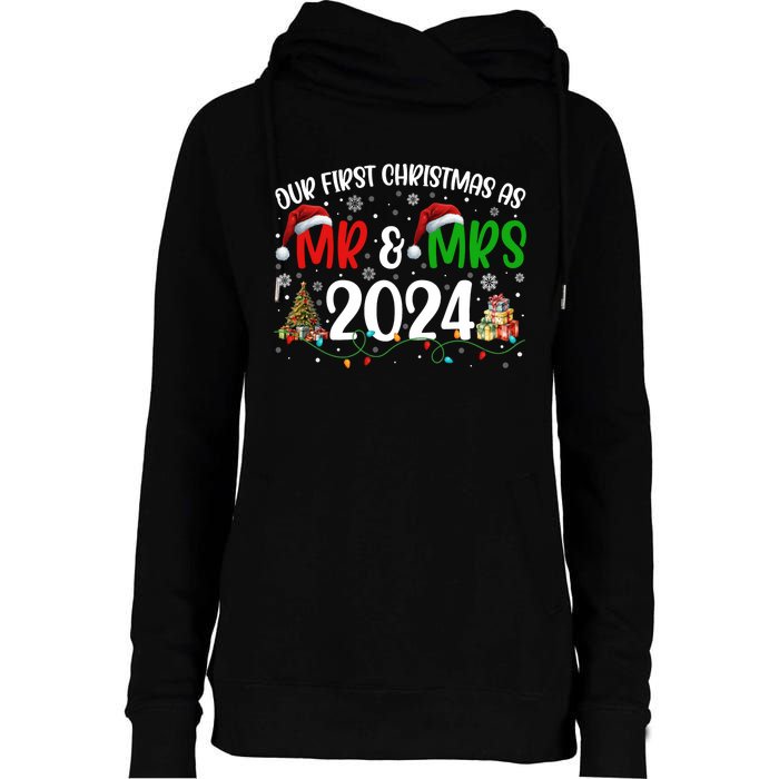 Our First Christmas As Mr & Mrs 2024 Cute Couples Matching Long Sleeve Womens Funnel Neck Pullover Hood