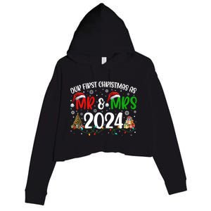 Our First Christmas As Mr & Mrs 2024 Cute Couples Matching Long Sleeve Crop Fleece Hoodie