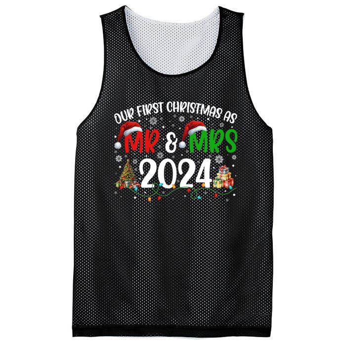 Our First Christmas As Mr & Mrs 2024 Cute Couples Matching Long Sleeve Mesh Reversible Basketball Jersey Tank