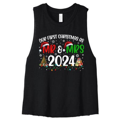 Our First Christmas As Mr & Mrs 2024 Cute Couples Matching Long Sleeve Women's Racerback Cropped Tank